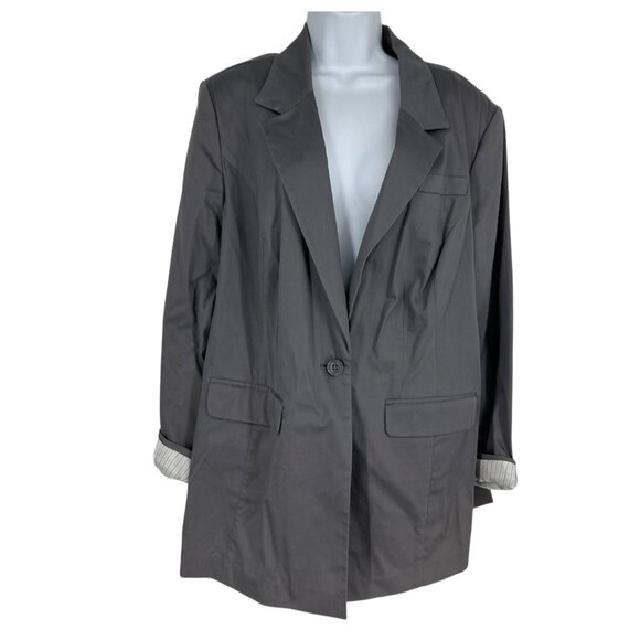 Lane Bryant Single-Button Striped Cuffs Gray Blazer Women's Size 22 - Picture 1 of 10